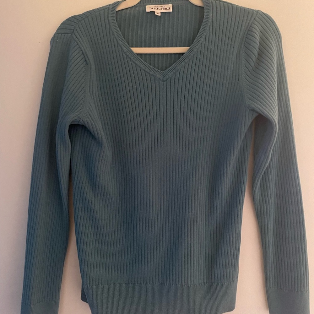Northern Reflections 100% cotton | Blue Ribbed Women's Sweater - Picture 4 of 5
